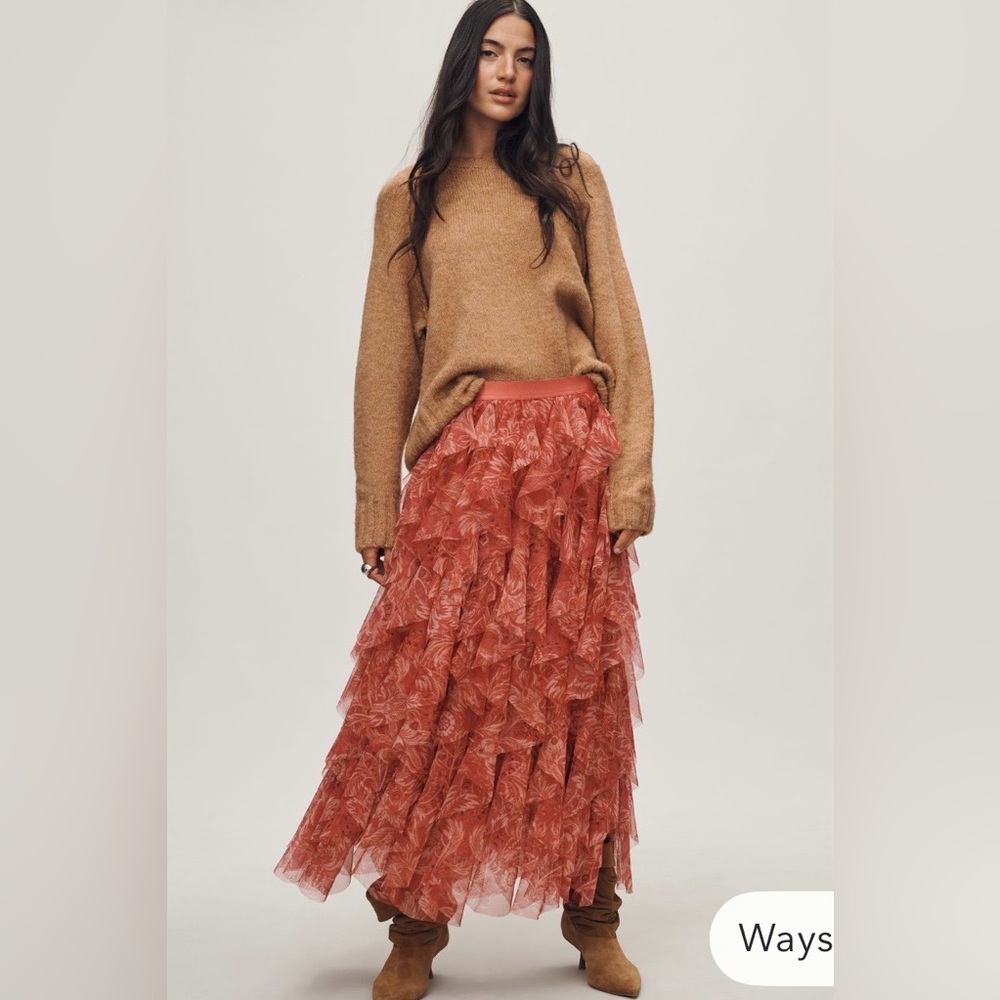 Anthropologie Pink Floral A-Line Skirt
